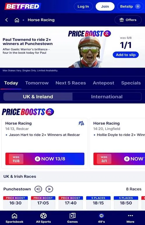 Betfred Horse racing betting and price boosts