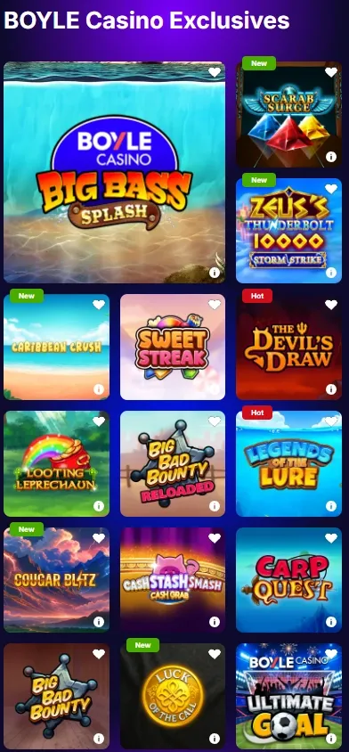 boyle casino game lobby and exclusive games