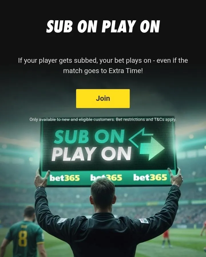 Sub On Play On feature on bet 365